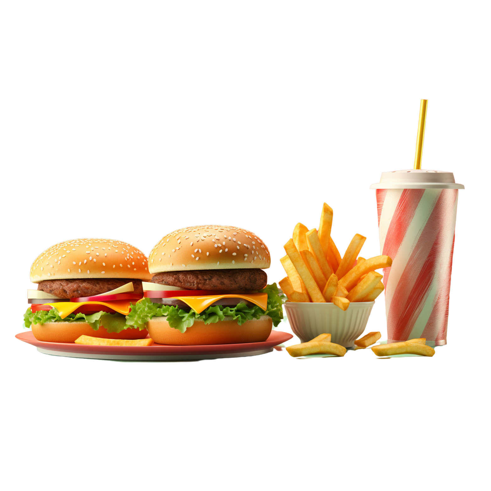 Burgers, fries and a milkshake